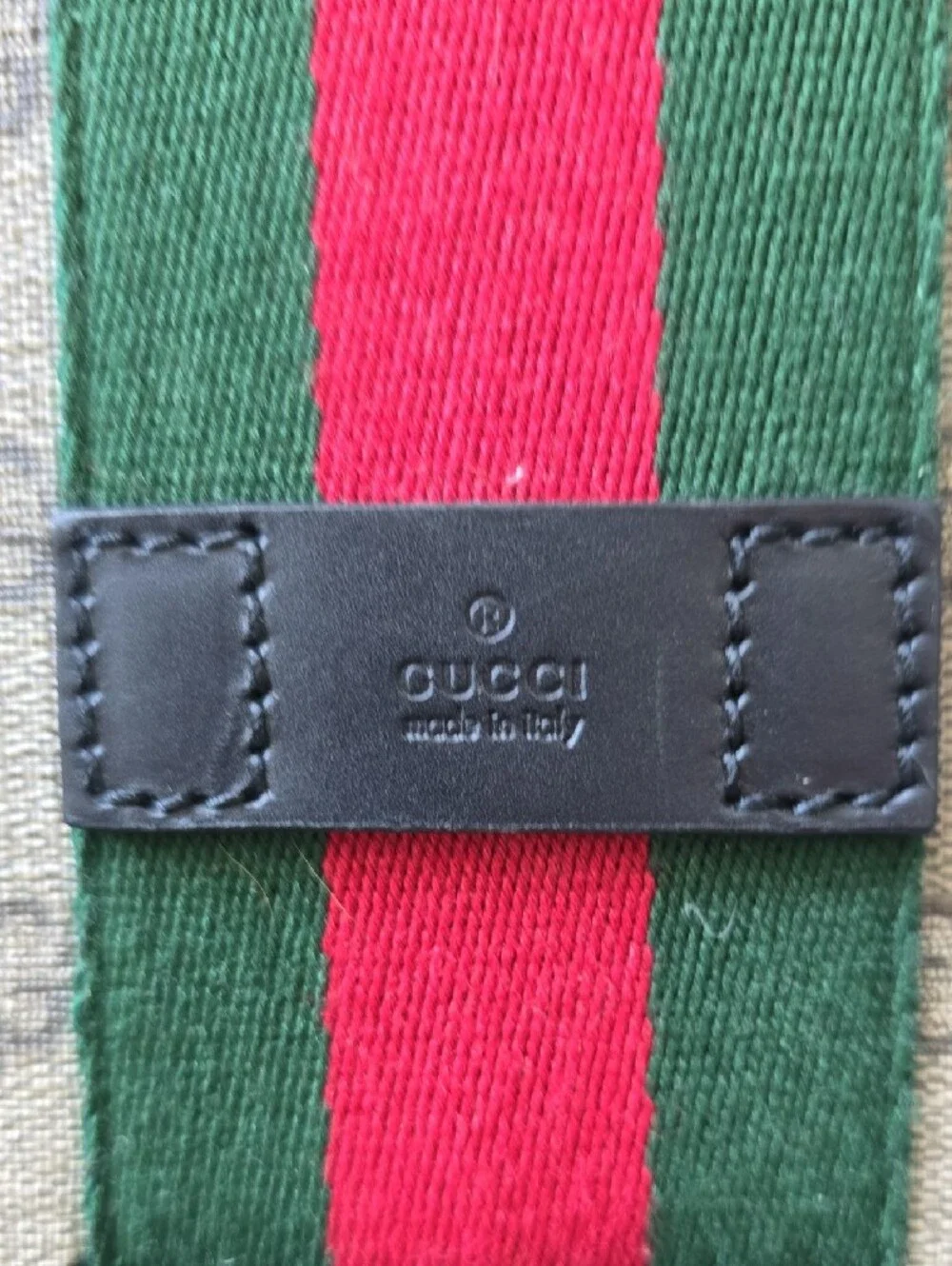 Gucci Beige GG Supreme Messenger Bag with Green and Red Stripe